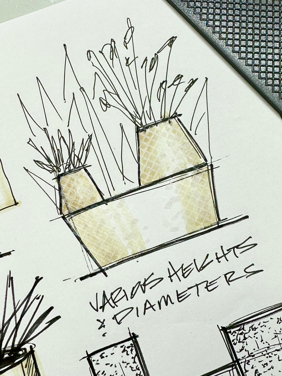 Two patterned planters by Carter McGuyer