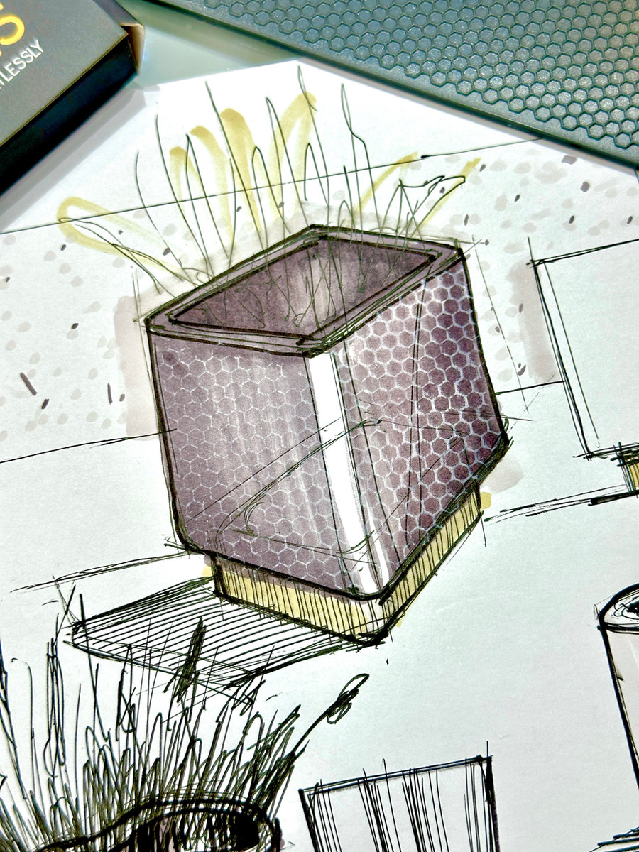 Hexagonal surface study on a planter by Carter McGuyer