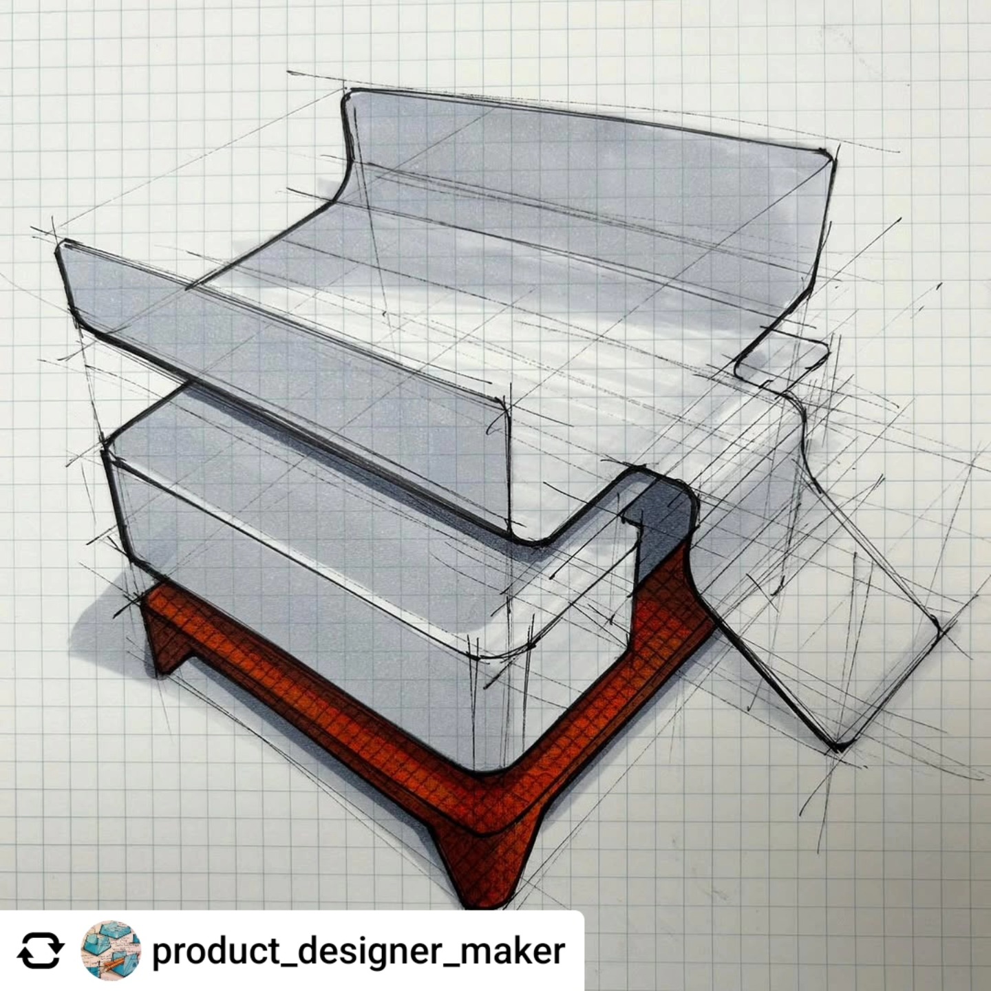 Grey sculptural seat sketch by Chris Wilson
