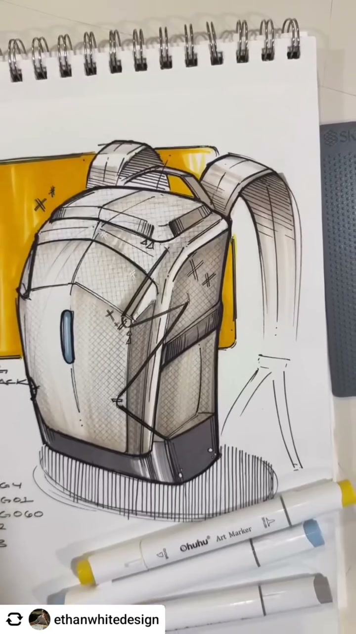 Backpack sketch with yellow details (video still) by Ethan White
