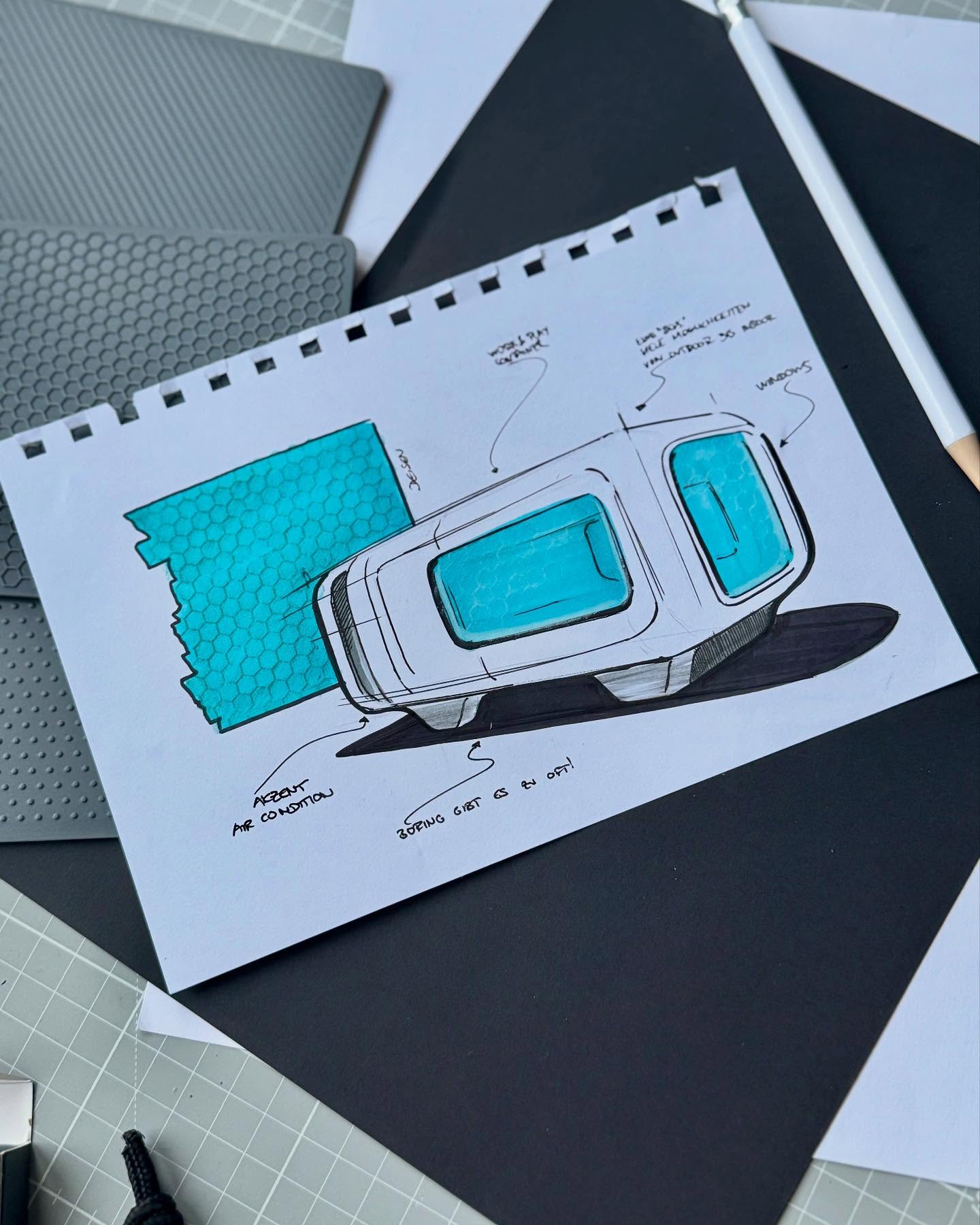 Turquoise concept sketch with hexagonal textures by Evamaria Deisen