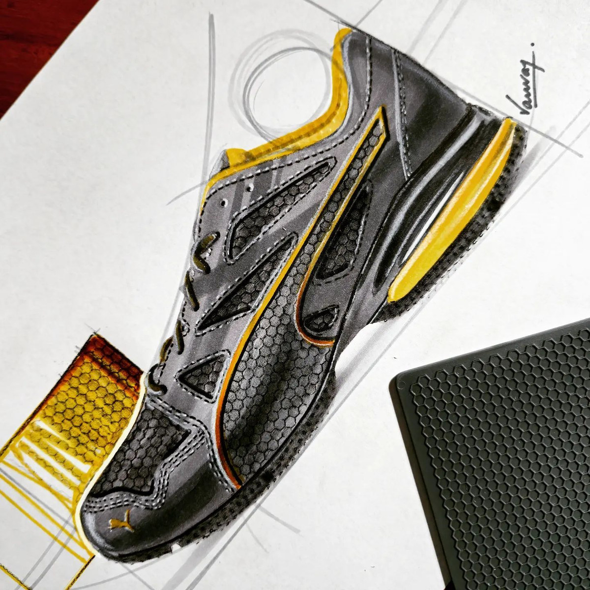 Yellow-accented running shoe by Dr. Kanvar Nayer