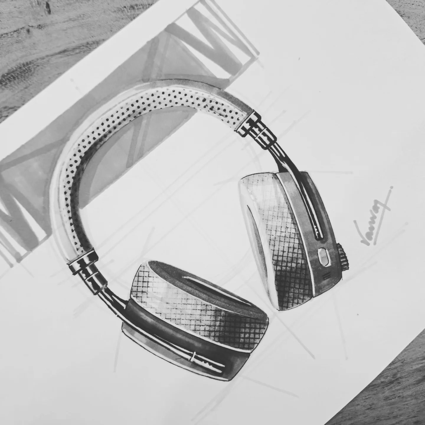 Headphone sketch with contrasting textures by Dr. Kanvar Nayer
