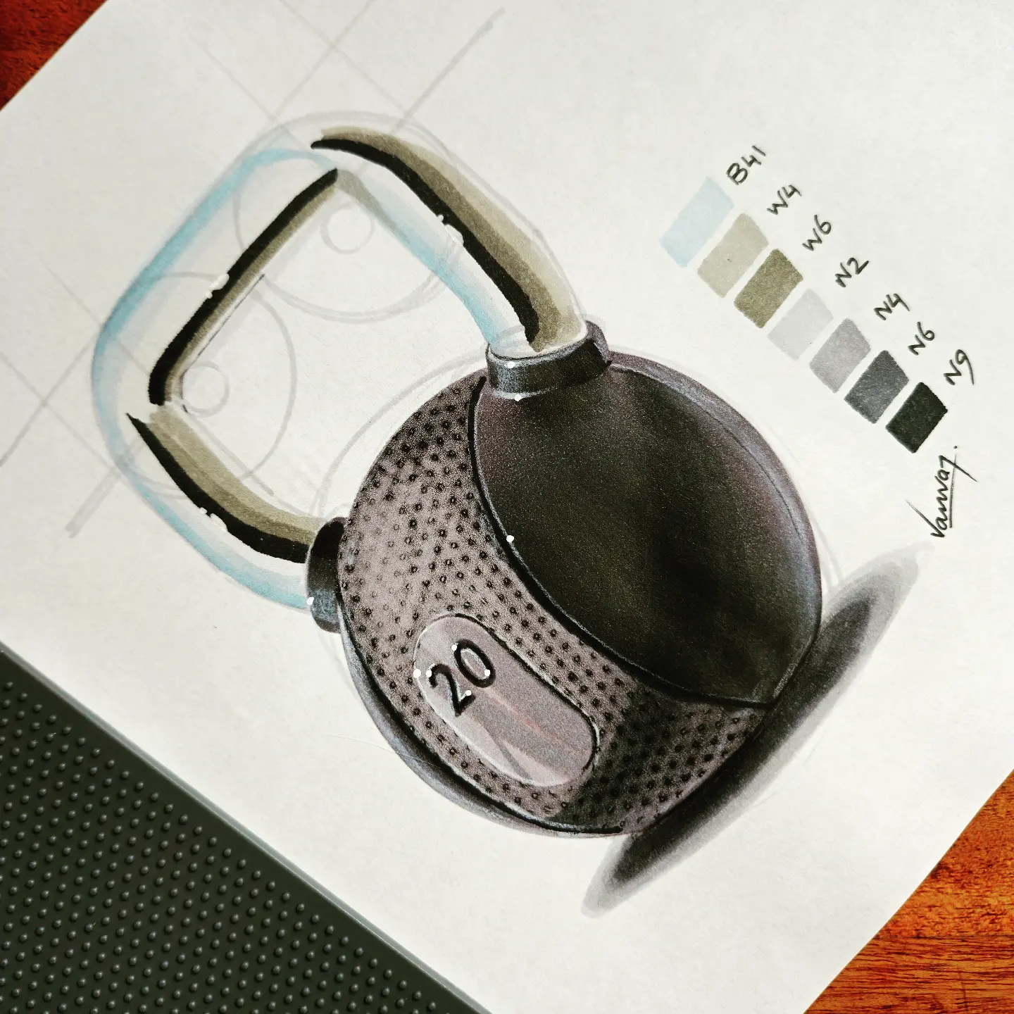 Black 20 kg kettlebell sketch by Dr. Kanvar Nayer