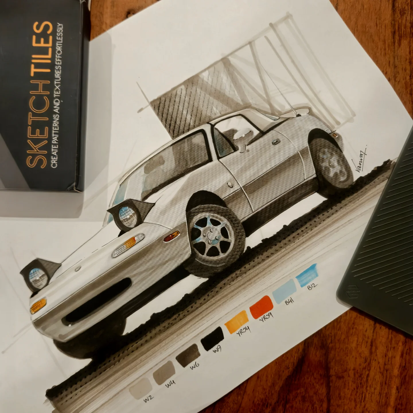 White Mazda MX-5 sketch by Dr. Kanvar Nayer