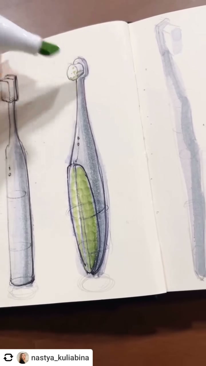 Bottle sketches with a green textured inset (video still) by Nastya Kuliábina