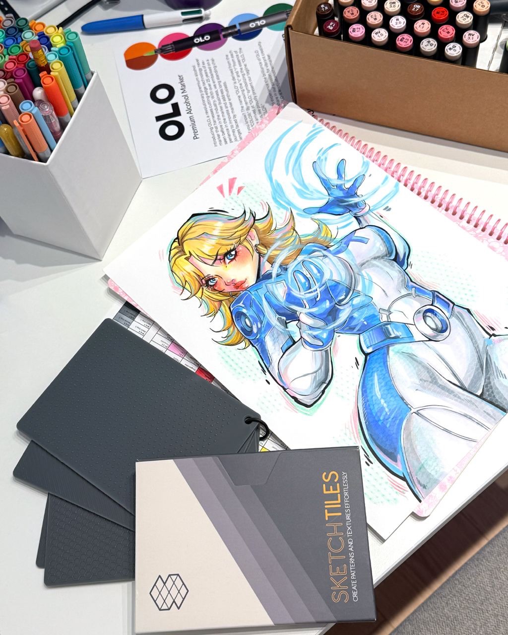 Invisible Woman illustration with markers and tiles by @nila_art_art