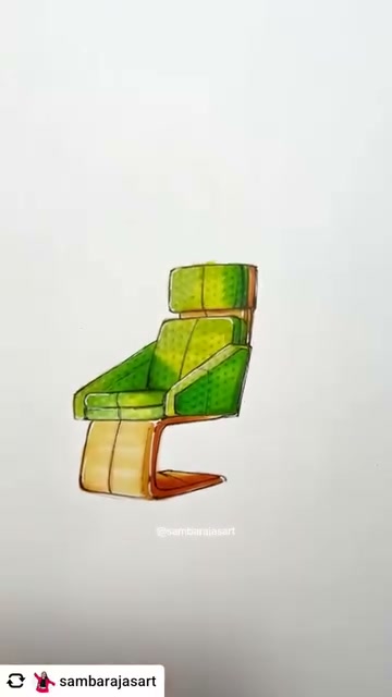 Green upholstered chair sketch (video still) by Sam Barajas