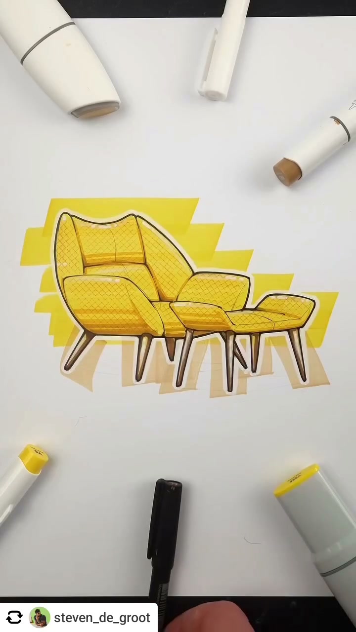 Yellow armchair and ottoman (video still) by Steven de Groot