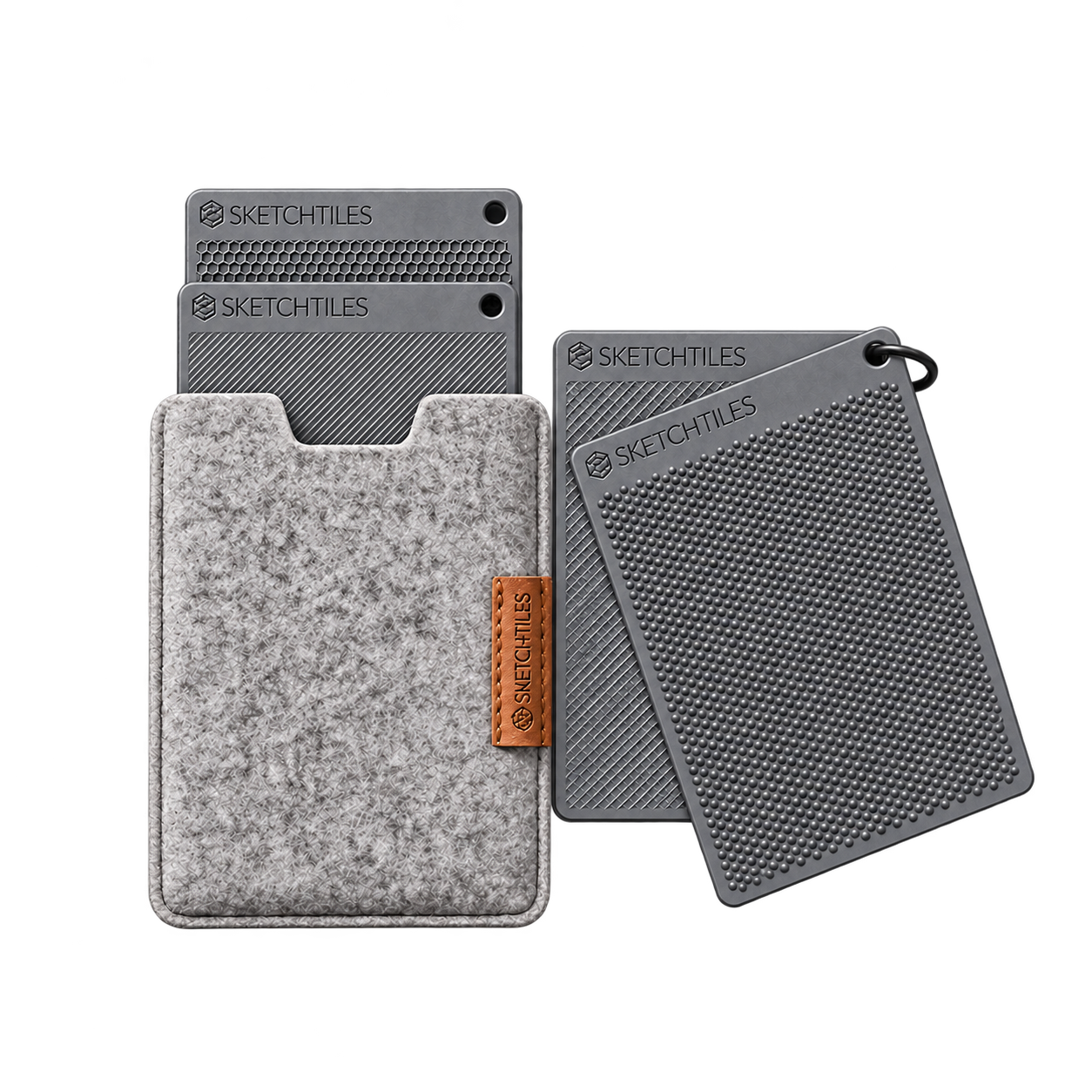 Four SketchTiles with the Felt Carry Case and Tiles Keyring